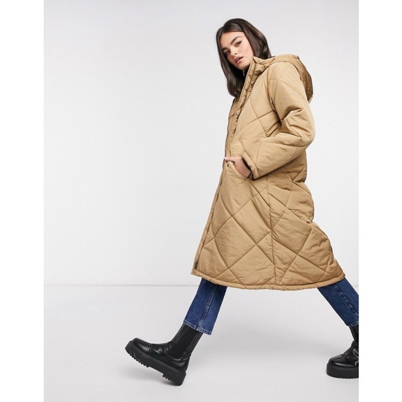 Selected Femme Long Quilted Oversized Hooded Coat - Picture 1 of 15
